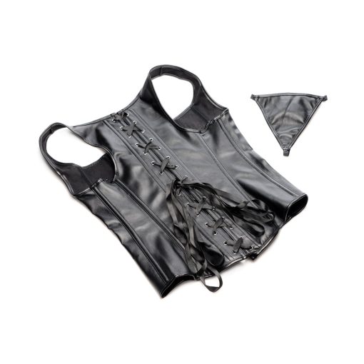 Strict Lace-Up Corset Vest & Thong L - Image 4
