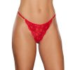 Allure Scream Lace Front And Back Thong With Pearl String Red O/S