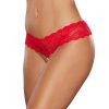 Allure Lip Sync Lace Band Thong With Front-To-Back Pearl String Red O/S