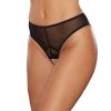 Allure Blushing High-Waisted Mesh Lace Ouverte Thong With Pearl String Black O/S