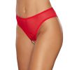Allure Blushing High-Waisted Mesh Lace Ouverte Thong With Pearl String Red O/S
