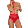 Allure Love Bug High-Waisted Lace Thong With Tie Back And Lace Collar Red O/S