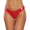 Allure Kisses & Bows Lace Front Thong With Lace Ups And Mini Bow Details Red O/S