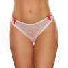 Allure Kisses & Bows Lace Front Thong With Lace Ups And Mini Bow Details White O/S