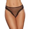 Allure The Secret Sheer Mesh Polka Dot Thong With Lace And Cutout Back Black O/S