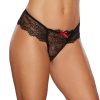 Allure Babe-A-Licious Wide Lace Band Thong With Red Lace Up On Back Black O/S