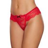 Allure Babe-A-Licious Wide Lace Band Thong With Black Lace Up On Back Red O/S