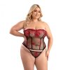 Fantasy Lingerie Floral Embroidered Mesh Corset With Lace-Up Back And Matching G-String Panty 2Xl