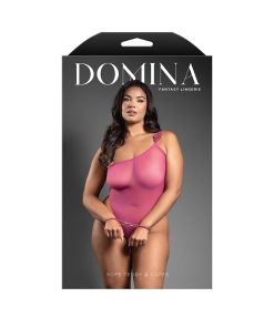 Fantasy Lingerie Domina One-Shoulder Mesh Teddy & Matching Rope Cuffs; Gold Hardware Queen Size
