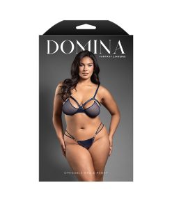 Fantasy Lingerie Domina Metallic Cage Bra With Openable Mesh Cups & Crotchless Panty Queen Size