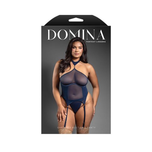 Fantasy Lingerie Domina Gartered Mesh Monowire Bustier With Detachable Choker Halter & G-String Queen Size