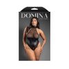 Fantasy Lingerie Domina Faux Leather Corset Mesh Teddy With Zipper Halter & Front To Back Zipper Queen Size