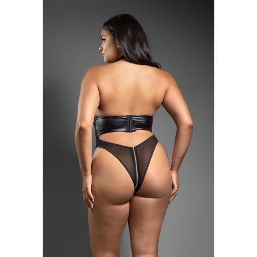 Fantasy Lingerie Domina Faux Leather Corset Mesh Teddy With Zipper Halter & Front To Back Zipper Queen Size - Image 4