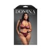 Fantasy Lingerie Domina Embossed Faux Leather Convertible Bra With Chain Leash & Open Panty Queen Size