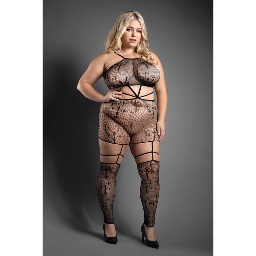 Fantasy Lingerie Sheer Unholy Strappy Gothic Cross Knit Footless Bodystocking Dress Queen Size - Image 2