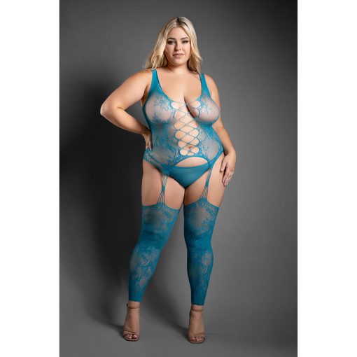 Fantasy Lingerie Sheer Everlasting Reversible Footless Floral Knit Bodystocking & G-String Panty Queen Size - Image 3