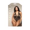 Fantasy Lingerie Opulence Shimmer Lace Pearl Halter Teddy With Open Back & Pearl String Crotch Queen Size