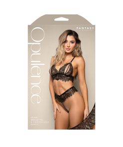 Fantasy Lingerie Opulence Lace Bralette With Split Pearl Cups & Crotchless Double Pearl Panty S/M
