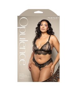 Fantasy Lingerie Opulence Lace Bralette With Split Pearl Cups & Crotchless Double Pearl Panty Queen Size