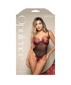 Fantasy Lingerie Opulence Floral Embroidered Mesh Teddy With Underwire Pearl Cups & Pearl String M/L