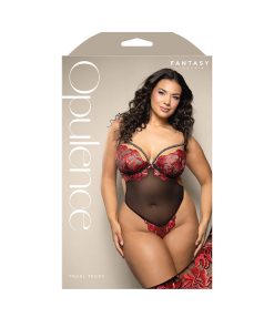 Fantasy Lingerie Opulence Floral Embroidered Mesh Teddy With Underwire Pearl Cups & Pearl String Queen Size