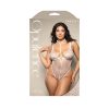 Fantasy Lingerie Opulence Metallic Embroidered Teddy With Pearl Harness & Open Pearl Crotch Queen Size