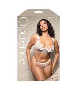 Fantasy Lingerie Opulence Metallic Embroidered Bra With Pearl Underwire Cups & Pearl Panty Queen Size