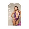 Fantasy Lingerie Opulence Foil Mesh Plunging Pearl Halter Teddy With Open Pearl Crotch S/M