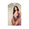 Fantasy Lingerie Opulence Foil Mesh Plunging Pearl Halter Teddy With Open Pearl Crotch Queen Size