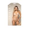 Fantasy Lingerie Opulence Foil Mesh Cut-Out Halter Teddy With Stimulating Pearl & Pearl String M/L