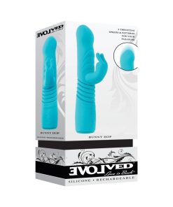 Evolved Bunny Hop Rechargeable Silicone Thrusting Rabbit Vibrator Teal