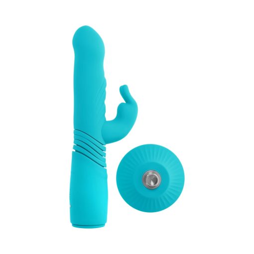 Evolved Bunny Hop Rechargeable Silicone Thrusting Rabbit Vibrator Teal - Image 2