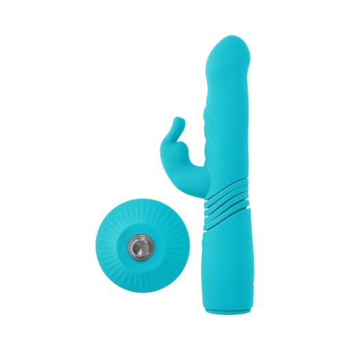 Evolved Bunny Hop Rechargeable Silicone Thrusting Rabbit Vibrator Teal - Image 3