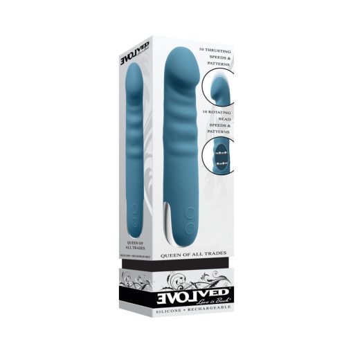 Evolved Queen Of All Trades Rechargeable Silicone Thrusting And Rotating Vibrator Teal