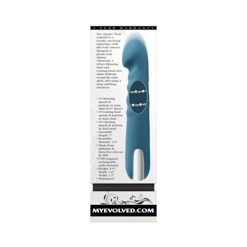 Evolved Queen Of All Trades Rechargeable Silicone Thrusting And Rotating Vibrator Teal - Image 9