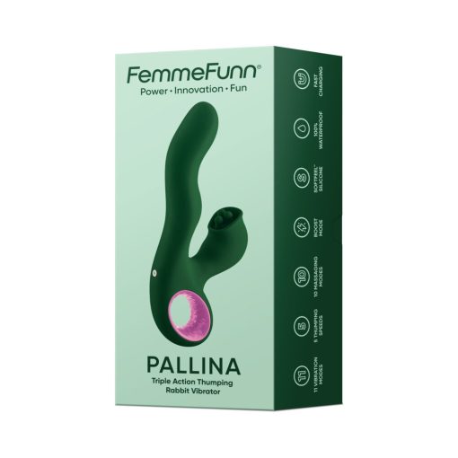 Femmefunn Pallina Triple Action Thumping Rabbit Vibrator Dark Green - Image 9