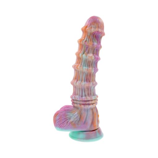 Evolved Fantasy Multicolor Vibrating Ribbed Dildo - Image 2