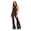 Dreamgirl Lace Bodystocking With Halter Neck And Flare Leg Black O/S