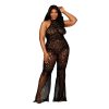 Dreamgirl Lace Bodystocking With Halter Neck And Flare Leg Black Queen Size