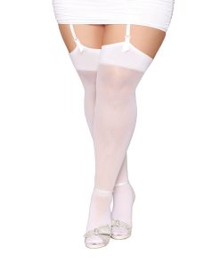 Dreamgirl 'Bride' Thigh High With Rhinestone Seam White Queen Size