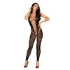 Dreamgirl Bodystocking With Tie Neck Black O/S