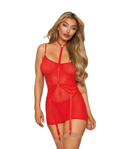 Dreamgirl Chemise With Garter Harness And G-String Poinsettia O/S