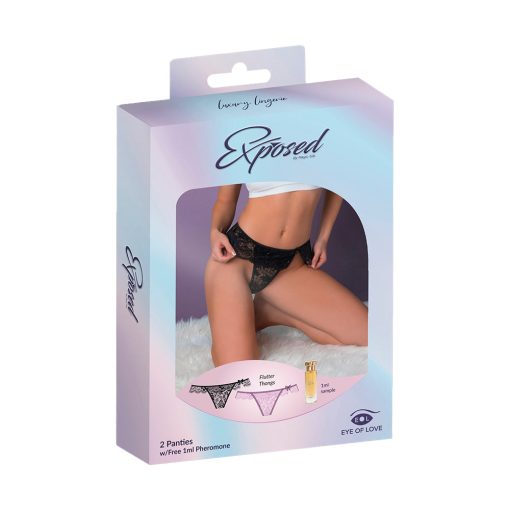 Magic Silk Pheromone Panties Flutter Thong 2-Pack Lilac/Black Queen Size