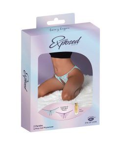 Magic Silk Pheromone Panties Crotchless & Open Back Panty 2-Pack Lilac/Aqua L/Xl