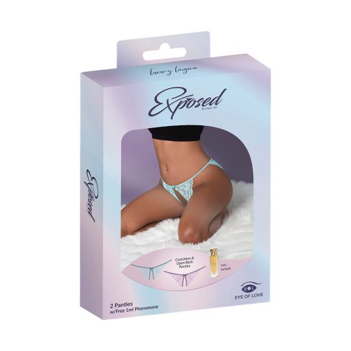 Magic Silk Pheromone Panties Crotchless & Open Back Panty 2-Pack Lilac/Aqua L/Xl