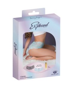 Magic Silk Pheromone Panties Split Crotch Lace Boy Short 2-Pack Aqua/Black S/M
