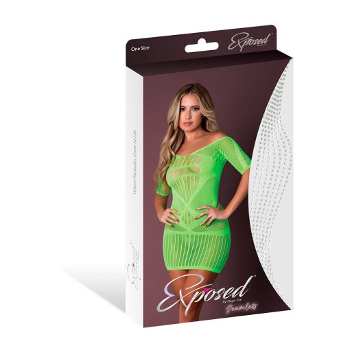 Magic Silk Seamless Half Sleeve Dress Neon Lime O/S - Image 4