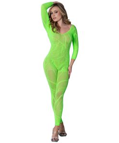 Magic Silk Seamless Long Sleeve Bodystocking Neon Lime O/S