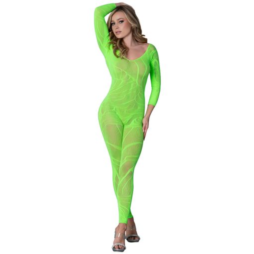 Magic Silk Seamless Long Sleeve Bodystocking Neon Lime O/S