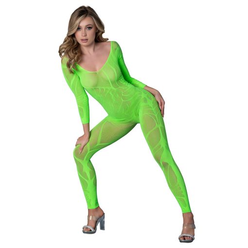 Magic Silk Seamless Long Sleeve Bodystocking Neon Lime O/S - Image 3